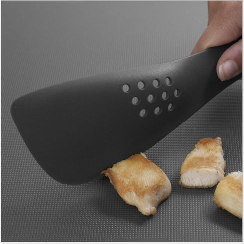 Uni-tool 5-in-1 Silicone Kitchen Utensil, Slotted Spoon, Turner, Solid Spoon, Cutting Tool, and Spatula (Grey 1)