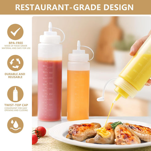 8 Pack 12 oz Plastic Squeeze Squirt Bottles with Cap Lids, Perfect for Condiments, Oil, Icing, Liquids