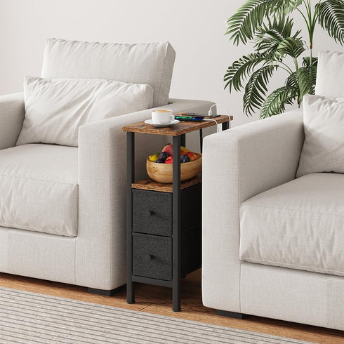 2 1 UTBT005FV2 Narrow Side Table for Small Spaces, Skinny End Table with Charging Station, Sofa Beside Table