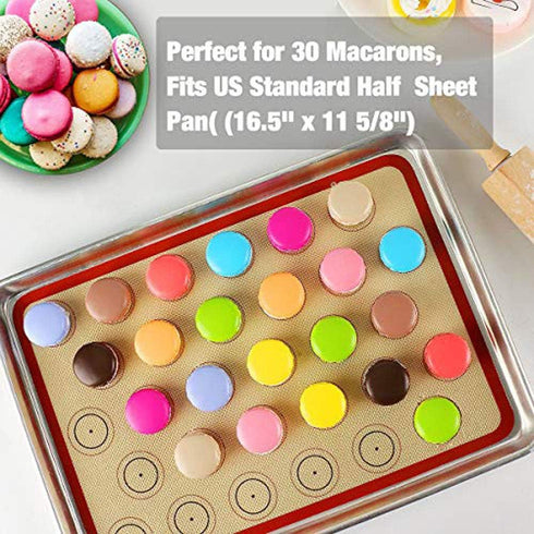 Macaron Silicone Baking Mat - Set of 2 Non Stick Silicon Macaroon Baking Sheet Cookie Liner (Red)