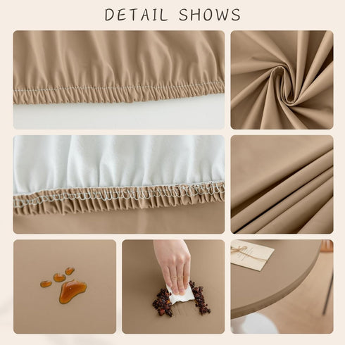 24 Inch Coffee,24"Dia) Round Fitted PU Tablecloth with High Elastic Edge Dia Waterproof Oil Proof Table Cloth