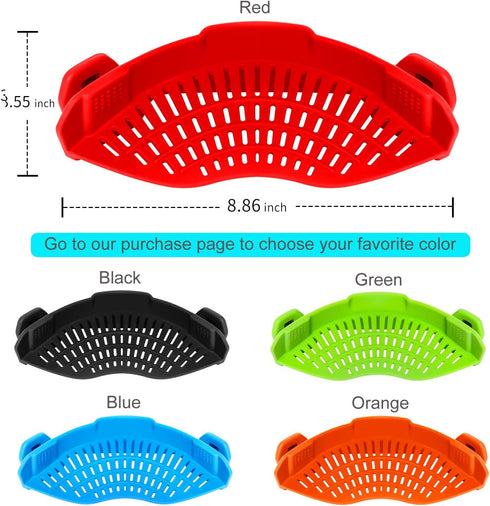 Clip On Strainer Silicone for All Pots and Pans, AUOON Pasta Strainer for Meat, Vegetables, Fruit