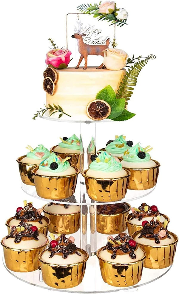 YestBuy 3 Tier Round Cupcake Stand - Acrylic Cake Stand for 23 Cupcakes - Premium Holder for Pastry Parties