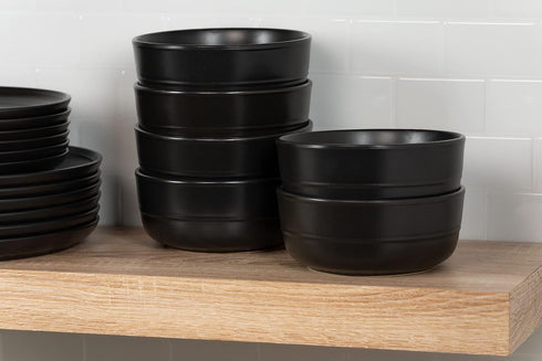 6.25"/24 oz Set 6, Double Line Cereal Bowl, of Matte Black