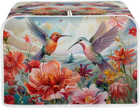 Hummingbird Flower Print Toaster Covers, 2 Slice Wide Slot, Dustproof Floral Protectors, Machine Washable Gift for Women