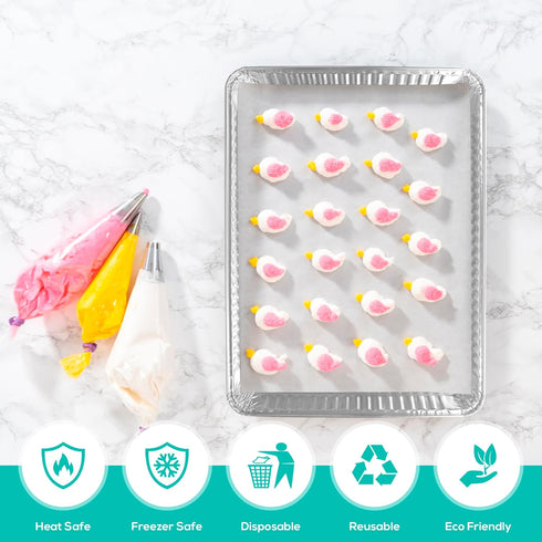 PLASTICPRO Aluminum Pans, 5 Pack Disposable Cookie Sheets, 13 x 17 Heavy Duty Baking Pans