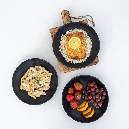 Grow Forward Premium Wheat Straw Pasta Bowls Set of 6 - 30oz Unbreakable Wide & Shallow Dinner Plates - Midnight