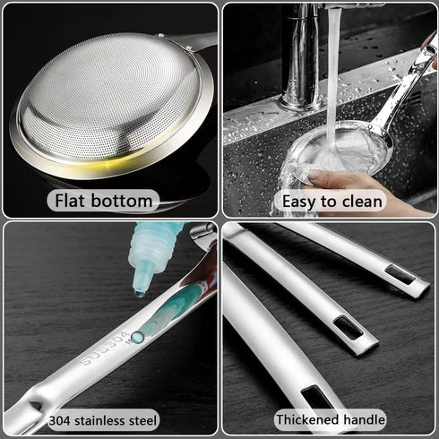 Kitchen Skimmer Strainers Set, Stainless Steel Mesh Colanders with Handle for Cooking Vegetable Strainer