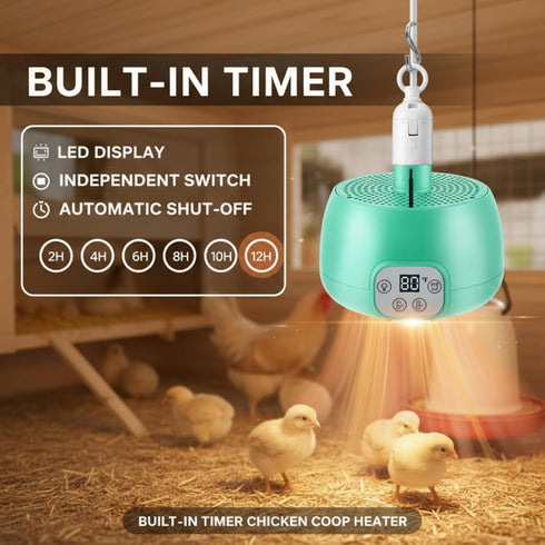 2 Sets 5 Enhon Chicken Coop Heater, Timing Heat Lamp for Chickens, Smart Temperature Control Chicken Brooder Heater