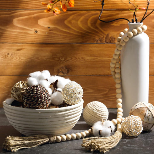 Jutom 20 Pieces Decorative Balls Set for Bowls, Assorted Decorative Filler with Wood Bead Garland