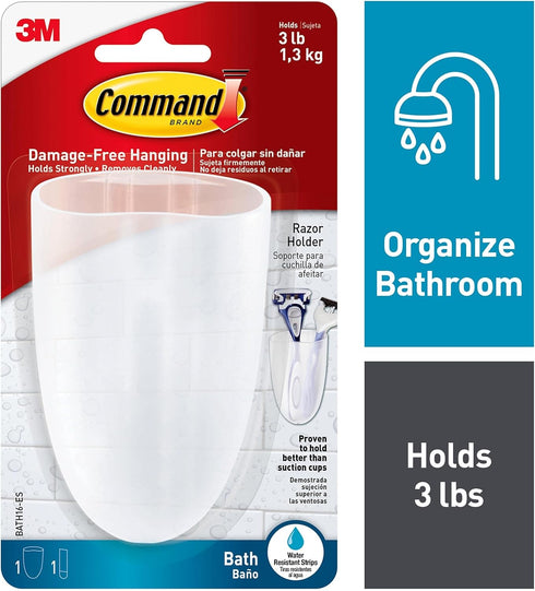 Command 1-Holder, 1- Bath Razor Holder, Clear Frosted, Water-Resistant Strip, Organize Damage-Free