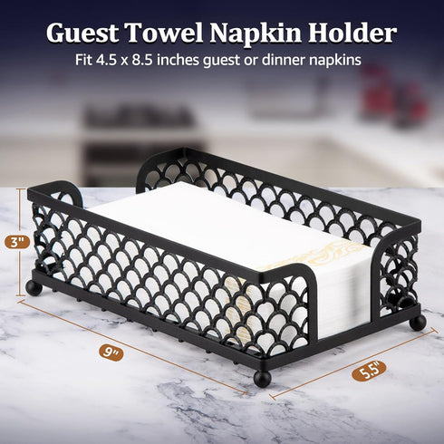 MOLEDINO Guest Towel Napkin Holder for Bathroom, Disposable Paper Hand Towel Holder Tray Metal Black Dinner Napkin