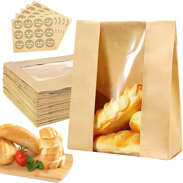 QPEY Larger 50 Pack Kraft Sourdough Bread Bags,50% Thicker Bread Bags for Homemade