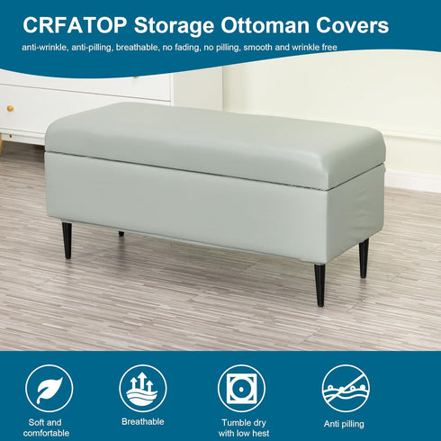 CRFATOP Waterproof PU Ottoman Stool Cover Stretch Folding Storage Footstool Bench Slipcovers Upholstered Foot Chest