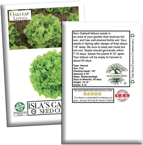 1000+ Packet Oakleaf Leaf Lettuce Seeds Heirloom Seeds per by Islas Garden Seeds, Tender Loose-Leaf Greens, Fast