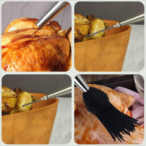 KAYCROWN Stainless Steel Turkey Baster - Commercial Grade with Silicone Bulb, Marinade Injector Needles, Basting Brush