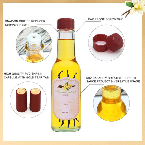 Encheng 5oz Woozy 5oz Set 35 Hot Sauce Bottles with Lids,Clear Bottles with Shrink Capsules,Small Wine Making Bottles