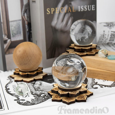 3 Pack 30-150mm Framendino, Wood Crystal Ball Stand Flower Mini Sphere Display Wooden Holder
