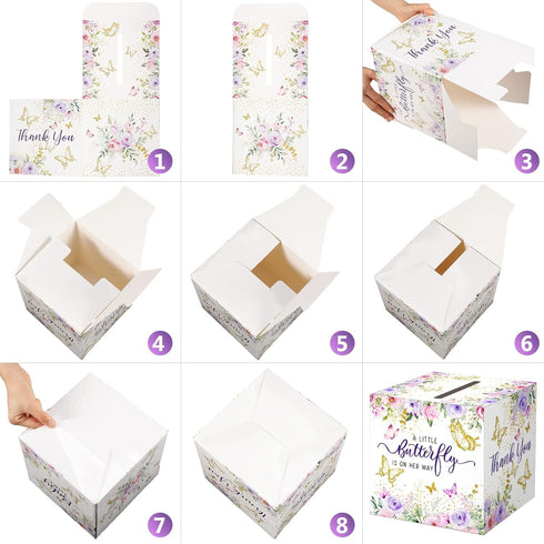51 Pajean Pcs Butterfly Diaper Raffle Tickets with Diaper Raffle Card Box for Baby Shower Games a Little Butterfly is