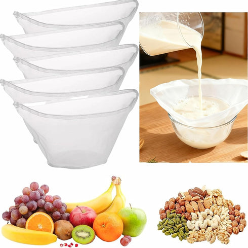 RQAMRCU 5PCS Cheese Cloth Bags for Straining, Bowl-shaped reusable nylon cheese cloth filter