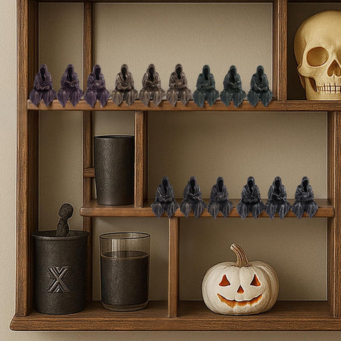 Set 3, Reading Statue Suriel Bookshelf Figure of Gothic Fantasy Black Robe Statue, Mystery Reading Figurines Sitting