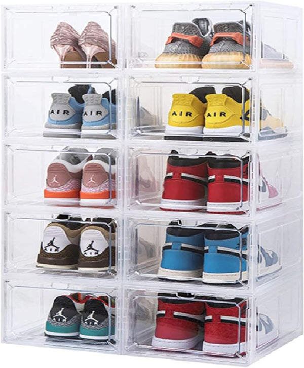 Large Shoe Organizer Stackable with Magnetic Door DVD/CD Storage 4pcs, Clear Shoe