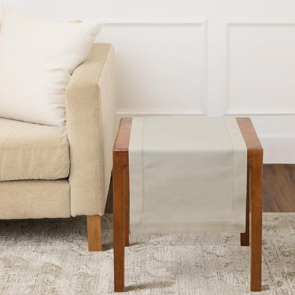 Solino Home Linen Hemstitch Table Runner 36 Inches - Cotton Linen Small
