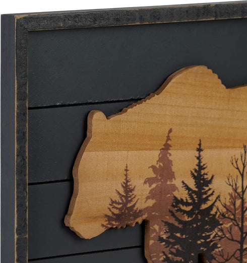 16" 12", NIKKY HOME Cute Bear in The Forest Woodland Decorative Wood Framed Wall Art Prints Cabin Decor, x Dark Slate