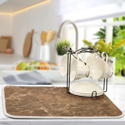 Brown Marble Texture Microfiber Dish Drying Mat, Large Size 18 x 24 Absorbent Dish Drainer Mat for Countertop