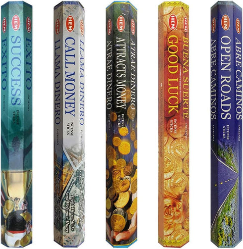 Hem Incense Sticks Variety Pack #5 with Holder, 5 Money and Success Themed Fragrances