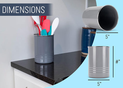 Nat & Jules Charcoal Grey 6.75 x 5 Iron Metal Kitchen Crock Utensil Holder