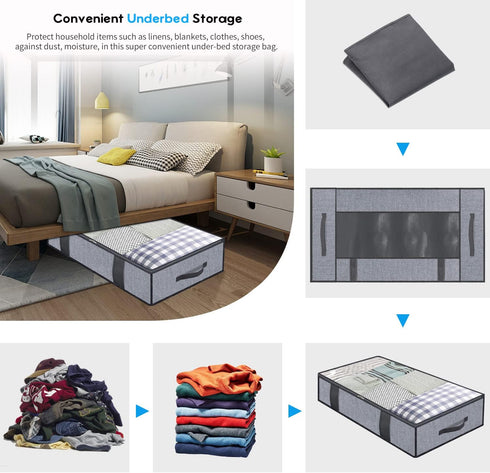 Onlyeasy Foldable Underbed Bags 2 Pack, Breathable Zippered Organizer for Blankets Clothes with Clear Window