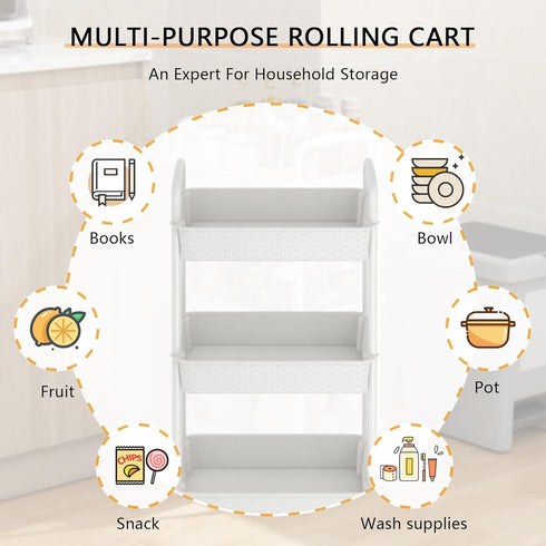 MOYIPIN 4-Tier Plastic Rolling Utility Cart with Handle,Utility Storage Cart for Office, Living Room, Kitchen,Movable