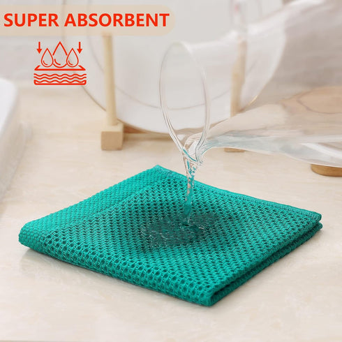 Kitinjoy 100% Cotton Kitchen Dish Cloths, 6 Pack Ultra Soft Waffle Weave Dish Towels, Teal, 12 x 12 Inches