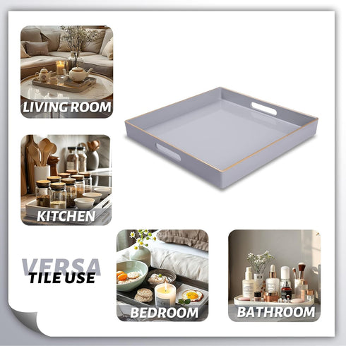 13" 13" 1.57" MAONAME Decorative Tray, Gray Serving Tray with Handles, Coffee Table Trays, Square Plastic Trays