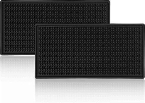 Black Bar Mats Set of 2 - 12x6 Inches Durable and Stylish Non-Slip Spill Mats for Bars and Restaurants