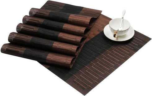 SHACOS Placemats Set of 4, Woven Vinyl Table Mats, Ombre Coffee Black, Heat Resistant, Wipe Clean