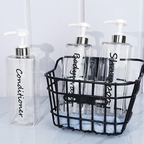 21oz Shampoo Dispenser - Refillable Clear Shampoo and Conditioner Bottles Set of 3 for Shower Soap