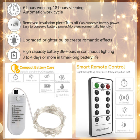 6 Pack 2PCS 6.5ft 20LED Fairy Lights Battery Operated with Timer Remote Warm White Twinkle Lights Waterproof Silver