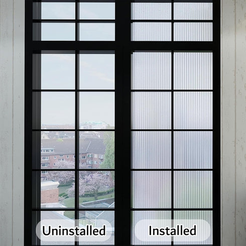 VELIMAX 1/2-Inch Reeded Frosted Glass Window Film, Non-Adhesive Privacy Film, 3D Window Decals for Bathroom Living Room
