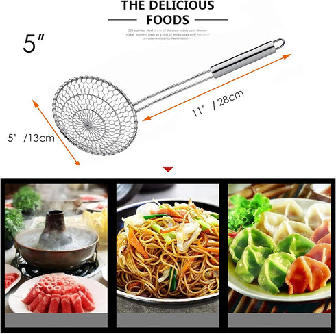 Best Utensils Asian Kitchen Stainless Steel Spider Strainer, Professional Wire Skimmer with 5-Inch Strainer Basket