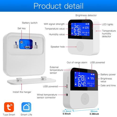 WiFi Thermometer Hygrometer with Waterproof Probe, Smart Temperature Humidity Sensor with LCD Screen & Calibration, App