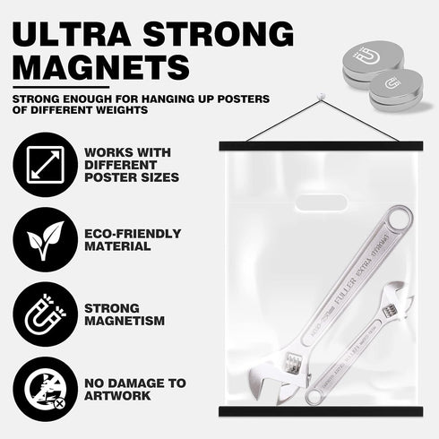 Ywlake Magnetic Poster Hanger, 8x10 8x20 8x11 Wooden Frame Kit for Hanging Posters, Maps, Canvas Artwork (Black, 8")