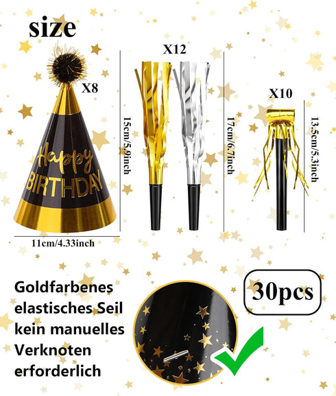 30 8 22 JOYEONDEF Pcs Gold Birthday Party Hats Cone Hats Includes Birthday Paper Hats and Noise Makers