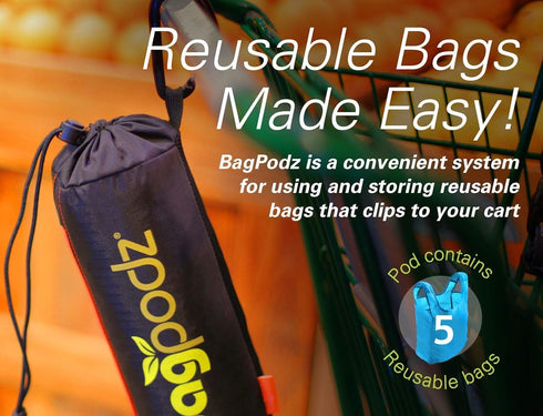 BagPodz 50lbs 5 Pack Sturdy Reusable Grocery Bags Foldable and Washable - Made From RipStop Nylon Hold - Designed