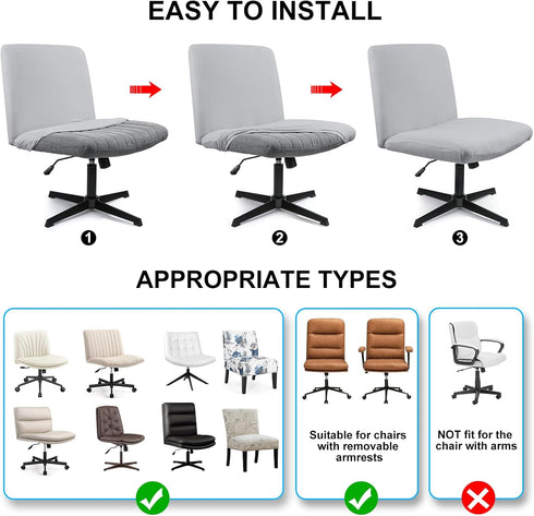 Armless Criss Cross Office Desk Chair Cover, Stretch Slipcover for Mid Back Wide Swivel Task Vanity Chair Protector