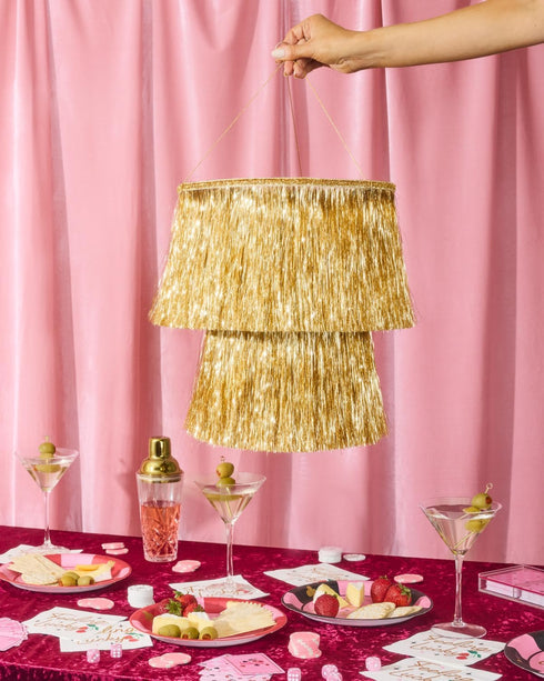 16" xo, Fetti Gold Fringe Tinsel Chandelier | | Bachelorette Party Decorations, Birthday Photo Booth Supplies, New