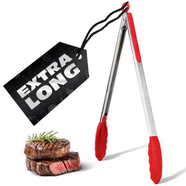 Extra Long 17.3" Tongs for Cooking & Grilling - Heat-Resistant Kitchen Tongs with Silicone Tips for BBQ