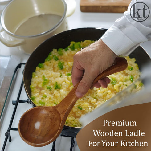 Wooden Ladle, Long Handle Soup Spoon for Kitchen Cookware, 10 Inch Serving Spoon