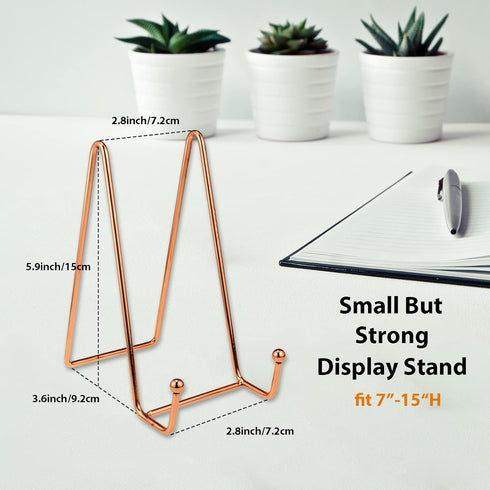 3 Pack Plate Stands for Display, Iron Cookbook Stand Plate Holder Display Stand Picture Frame Stand for Display Pictures | Photo Frames | Book | Decorative Plates | Plaque- 6 Inch (Rose Gold)
